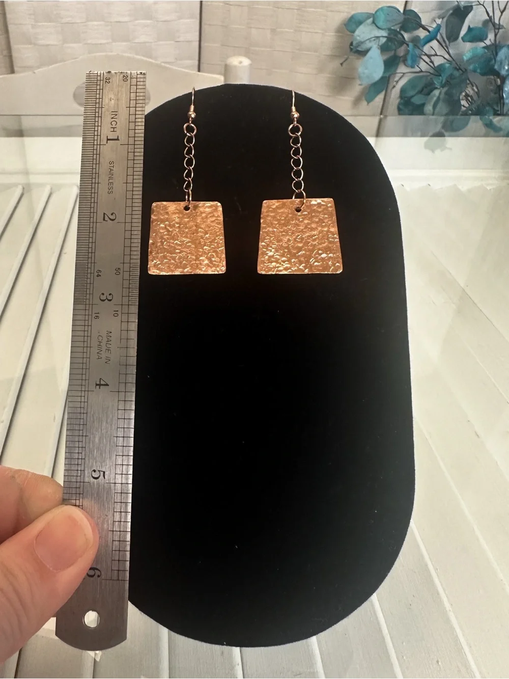 Handcrafted Hammered Copper Square Drop Earrings w/ French wires